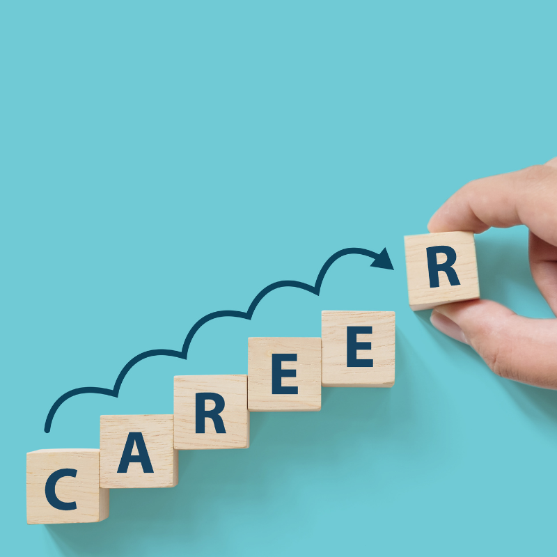 Letter blocks that spell out the word CAREER are stacked in an ascending line.