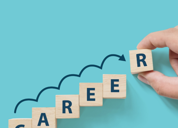 Letter blocks that spell out the word CAREER are stacked in an ascending line.